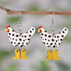 2/$15 3/$20 4/$25 Hen‎ in Boots Dangle Earrings Wooden Lightweight